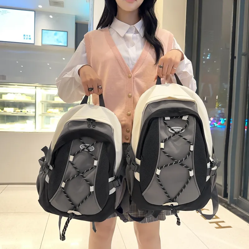 KAMLUI Nylon Backpack Backpack Student Backpack Regular Unisex White/Purple/Black-19
