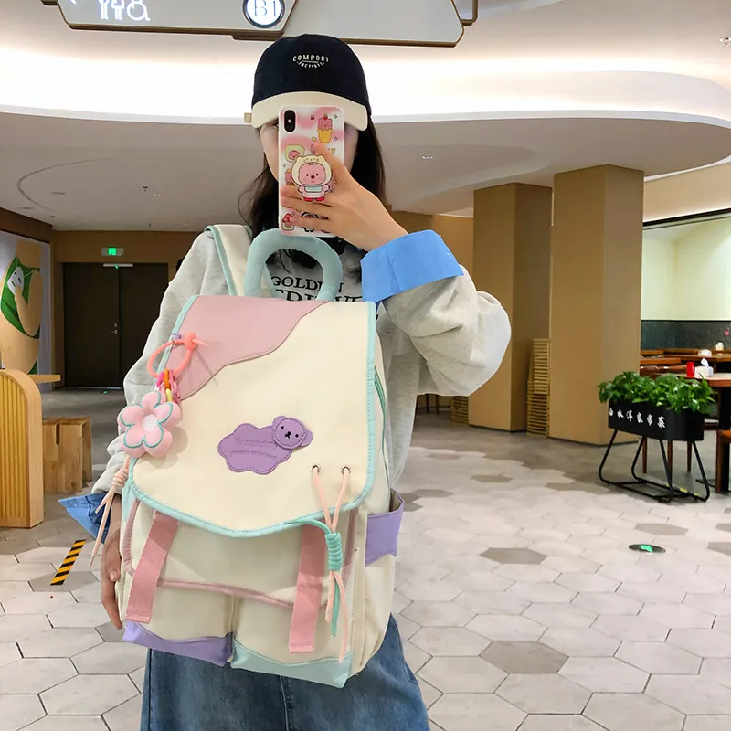KAMLUI Nylon Backpack Unisex White Pink & Color/White Yellow & Color/Blue Yellow & Color/Black Yellow Multicolor-2