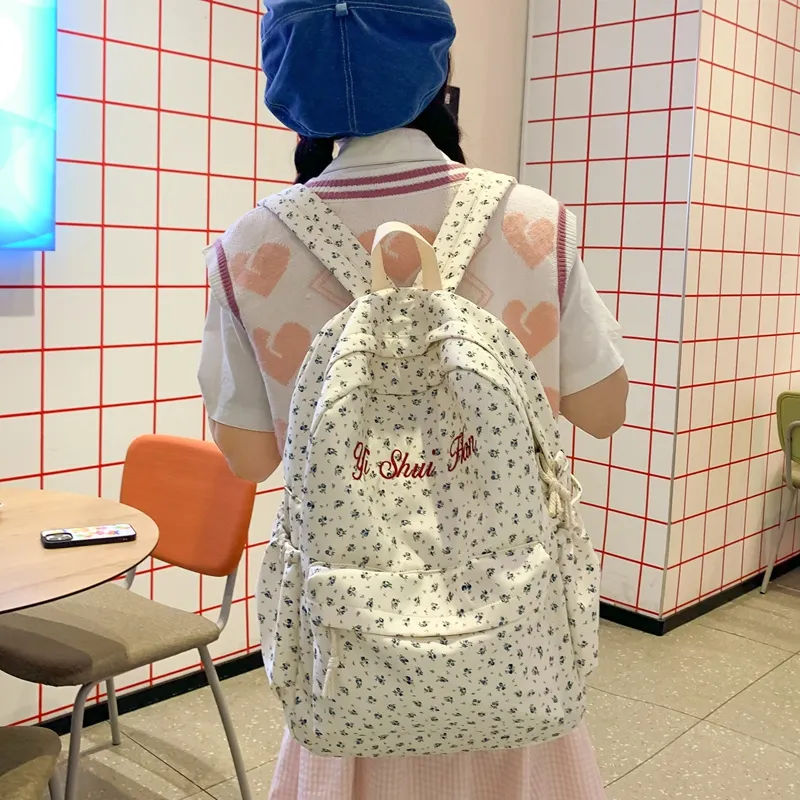 KAMLUI Nylon Backpack Women's Red Floral/Blue Floral-14