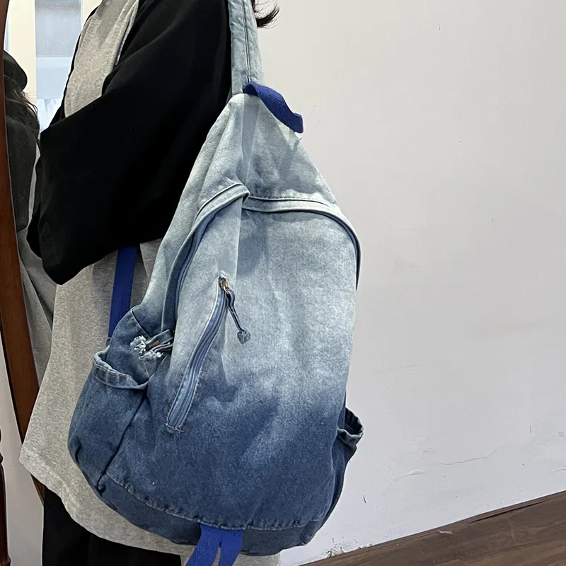 KAMLUI Denim Backpack Backpack Student Backpack Regular Unisex Black/Blue-18