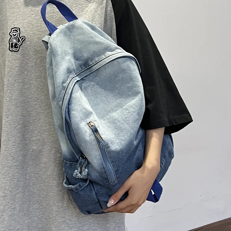 KAMLUI Denim Backpack Backpack Student Backpack Regular Unisex Black/Blue-15