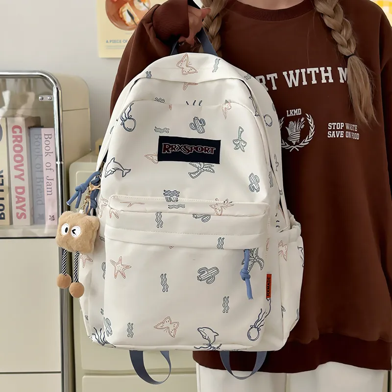 KAMLUI Nylon Backpacks Backpack Regular Unisex White/Black/Blue/Pink-6
