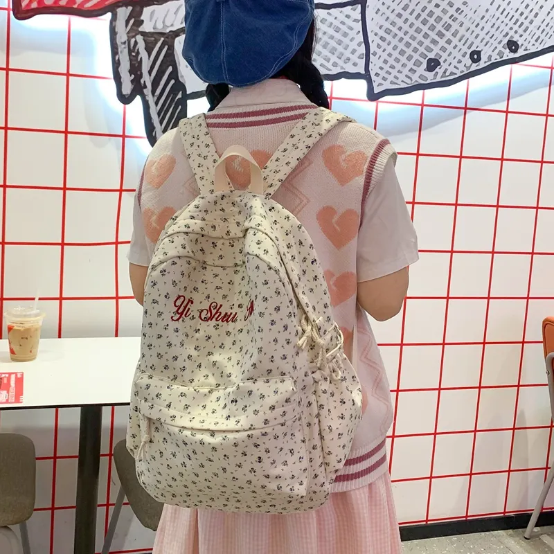 KAMLUI Nylon Backpack Women's Red Floral/Blue Floral-12