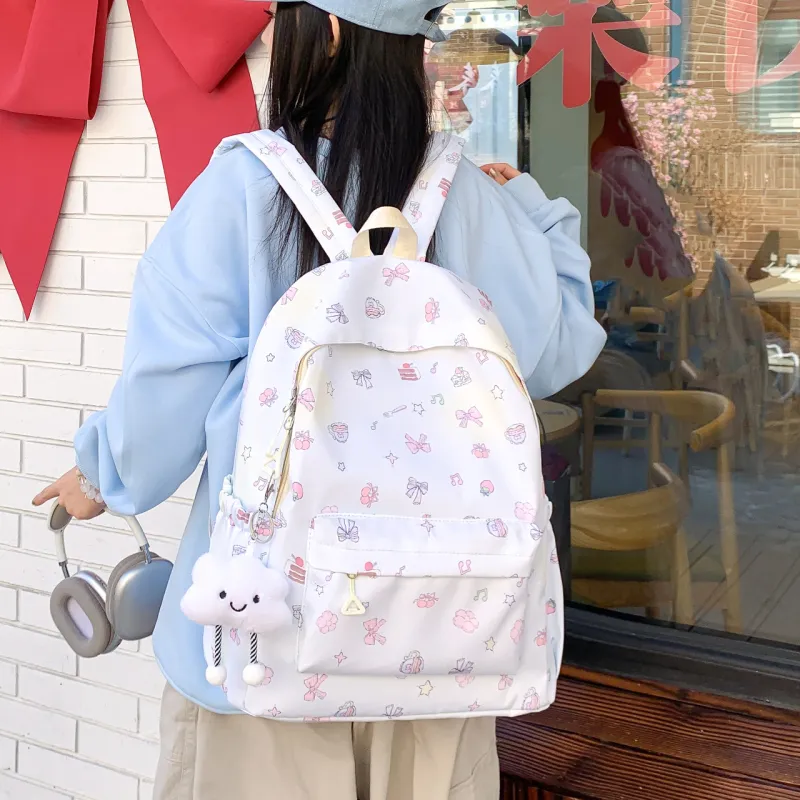 KAMLUI Nylon Backpack Unisex Light Pink Bunny/Light Blue Bowknot/White Puppy/Beige Little Bear/Ecru Little Red Rabbit-7