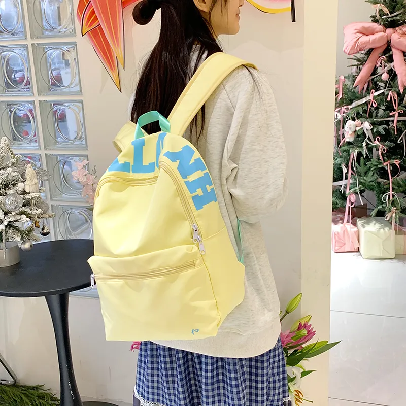 KAMLUI Nylon Fabric Backpack Unisex White/Yellow-11