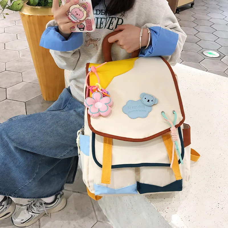 KAMLUI Nylon Backpack Unisex White Pink & Color/White Yellow & Color/Blue Yellow & Color/Black Yellow Multicolor-8