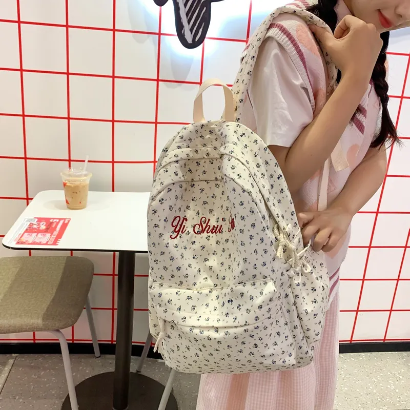 KAMLUI Nylon Backpack Women's Red Floral/Blue Floral-15