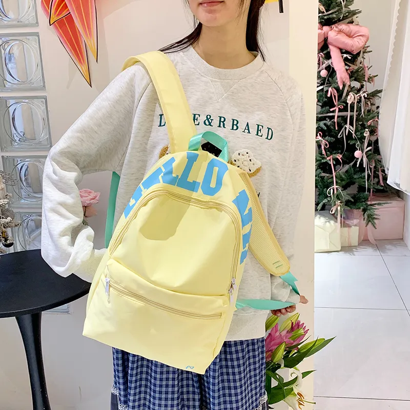 KAMLUI Nylon Fabric Backpack Unisex White/Yellow-9