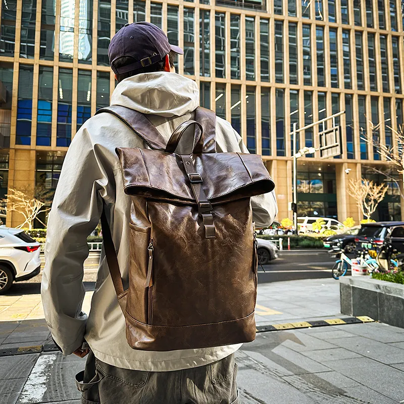 KAMLUI PU Backpack Regular Unisex Coffee/Brown/Black-5