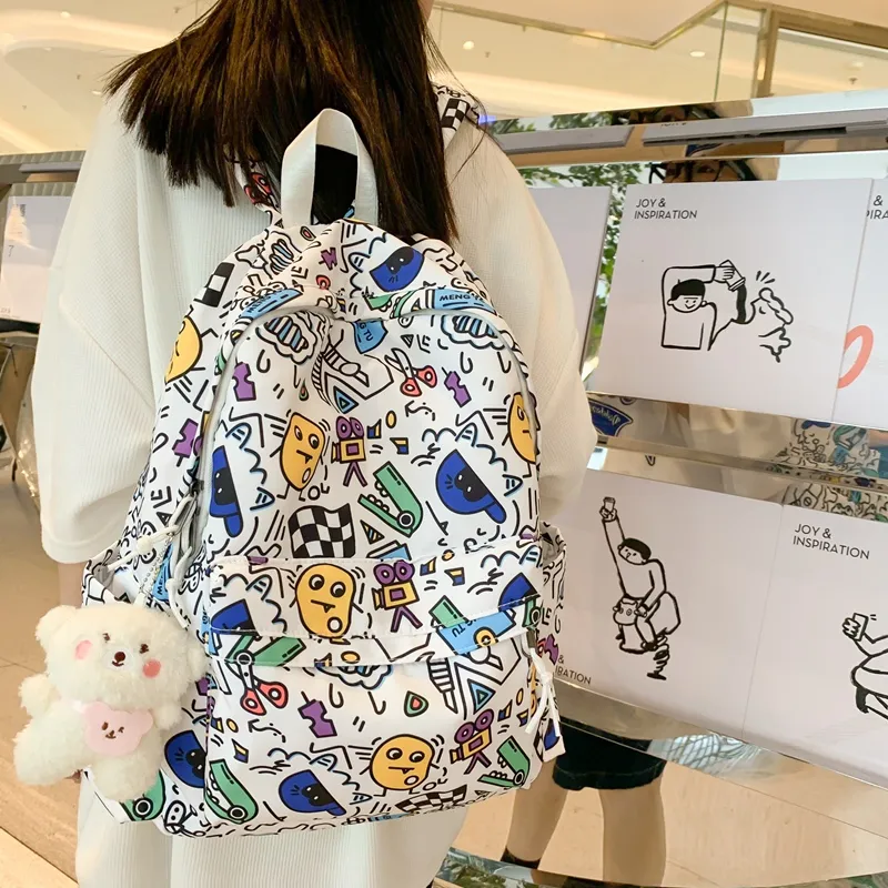 KAMLUI Nylon Double Shoulder Backpack Students Backpack Regular Unisex Multicolor/Black White-5