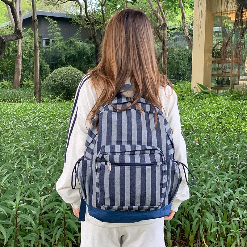 KAMLUI Polyester Backpack Unisex Star Red/Star Blue/Stripes Gray-17