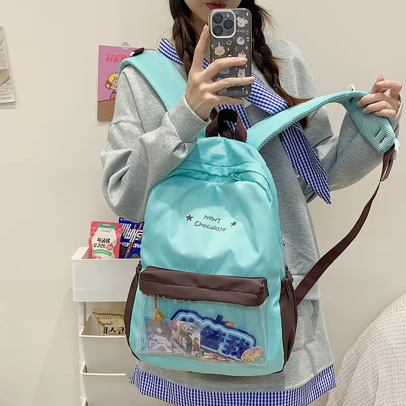 KAMLUI Nylon Fabric Backpack Regular Unisex Transparent/Coffee/Blue-2