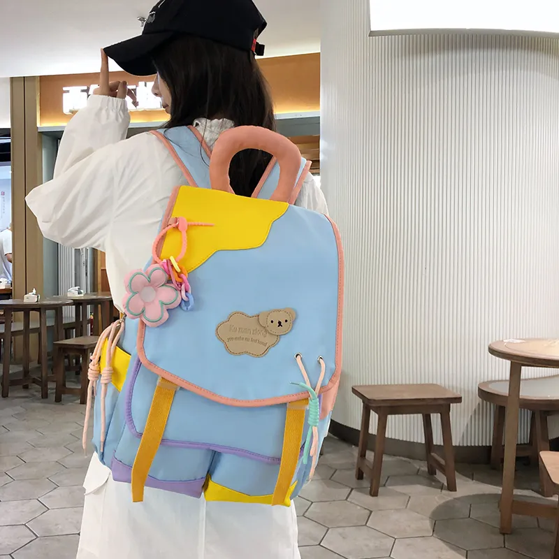 KAMLUI Nylon Backpack Unisex White Pink & Color/White Yellow & Color/Blue Yellow & Color/Black Yellow Multicolor-17