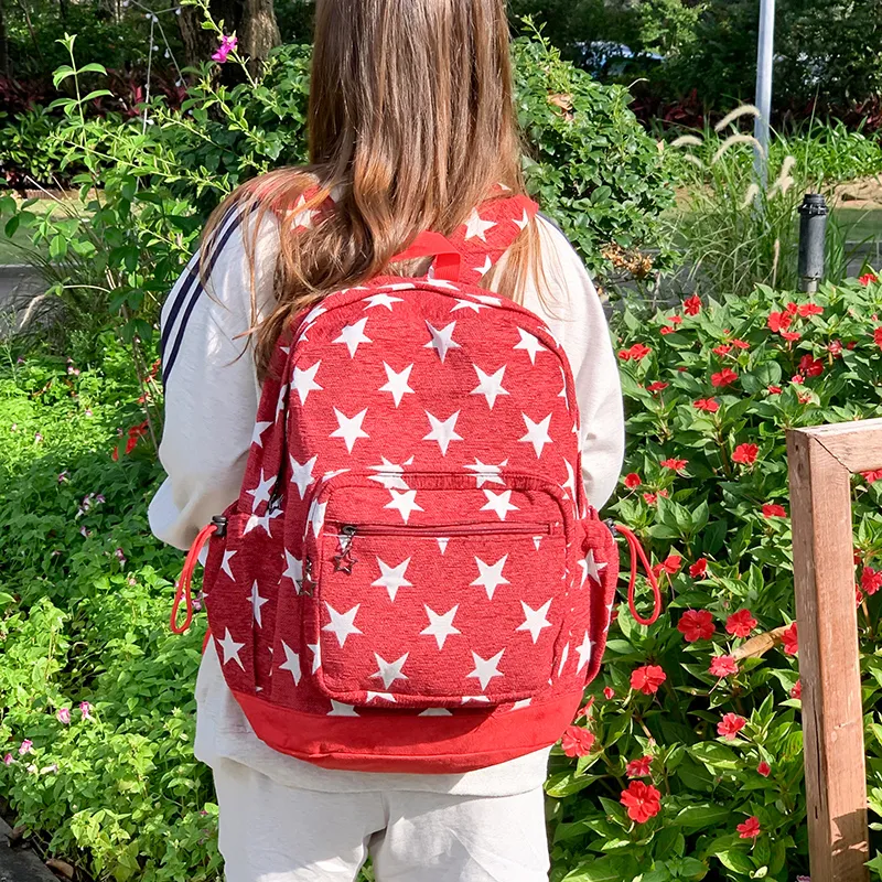 KAMLUI Polyester Backpack Unisex Star Red/Star Blue/Stripes Gray-2
