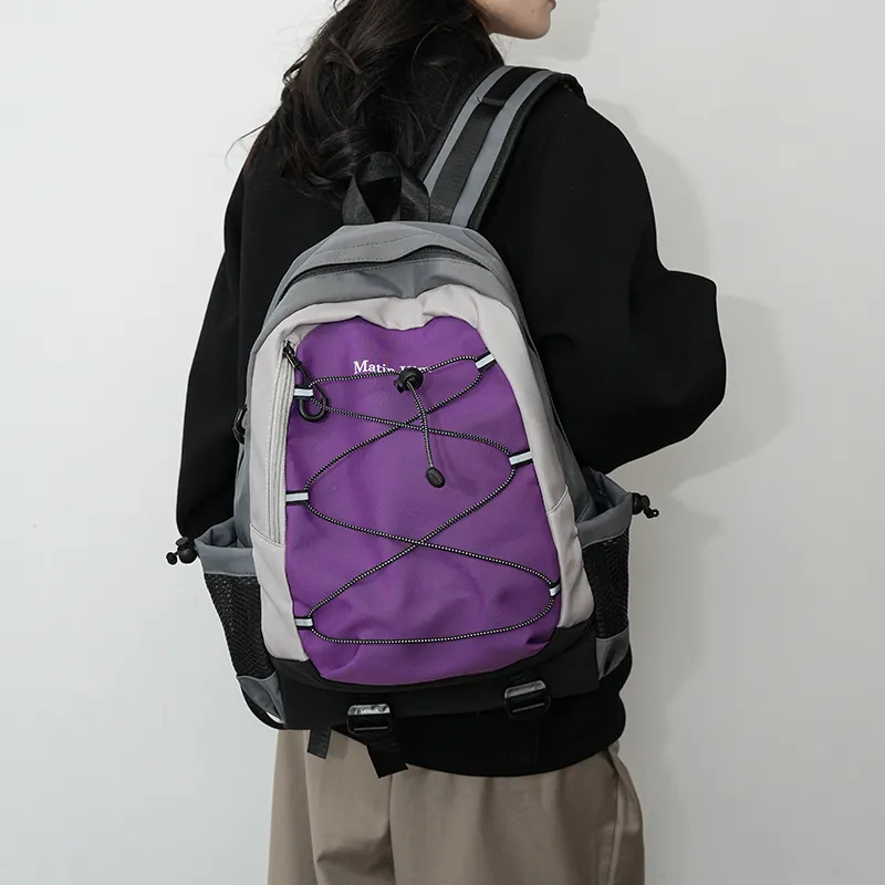 KAMLUI Nylon Fabric Carry Backpack Unisex Black/Purple/Blue-8