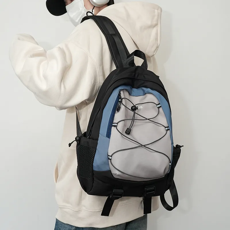 KAMLUI Nylon Fabric Carry Backpack Unisex Black/Purple/Blue-29