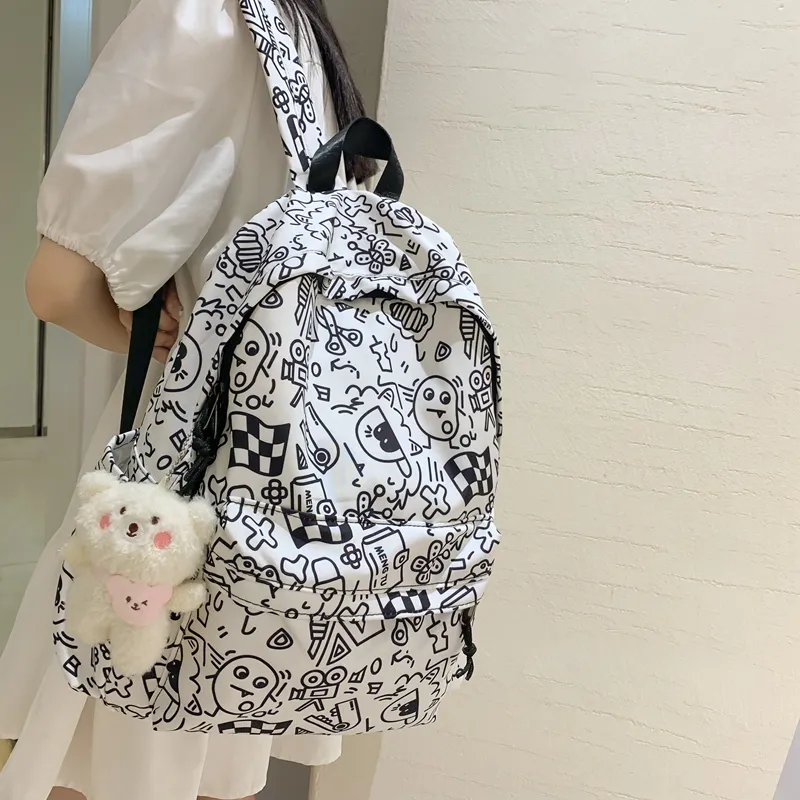 KAMLUI Nylon Double Shoulder Backpack Students Backpack Regular Unisex Multicolor/Black White-14