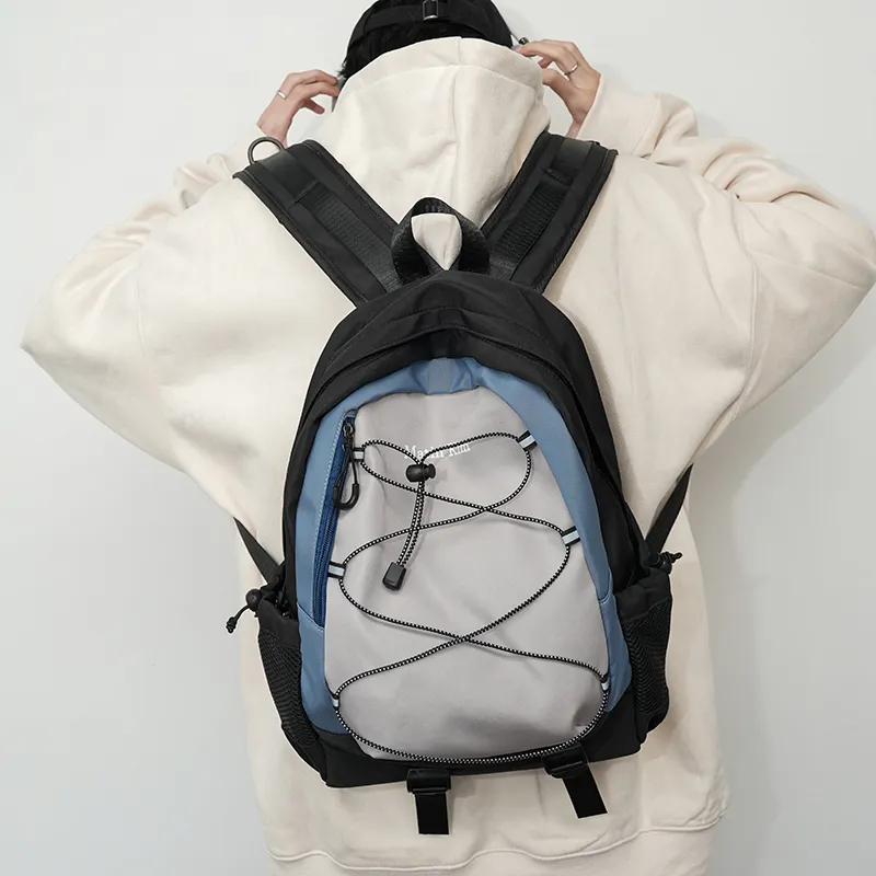 KAMLUI Nylon Fabric Carry Backpack Unisex Black/Purple/Blue-22