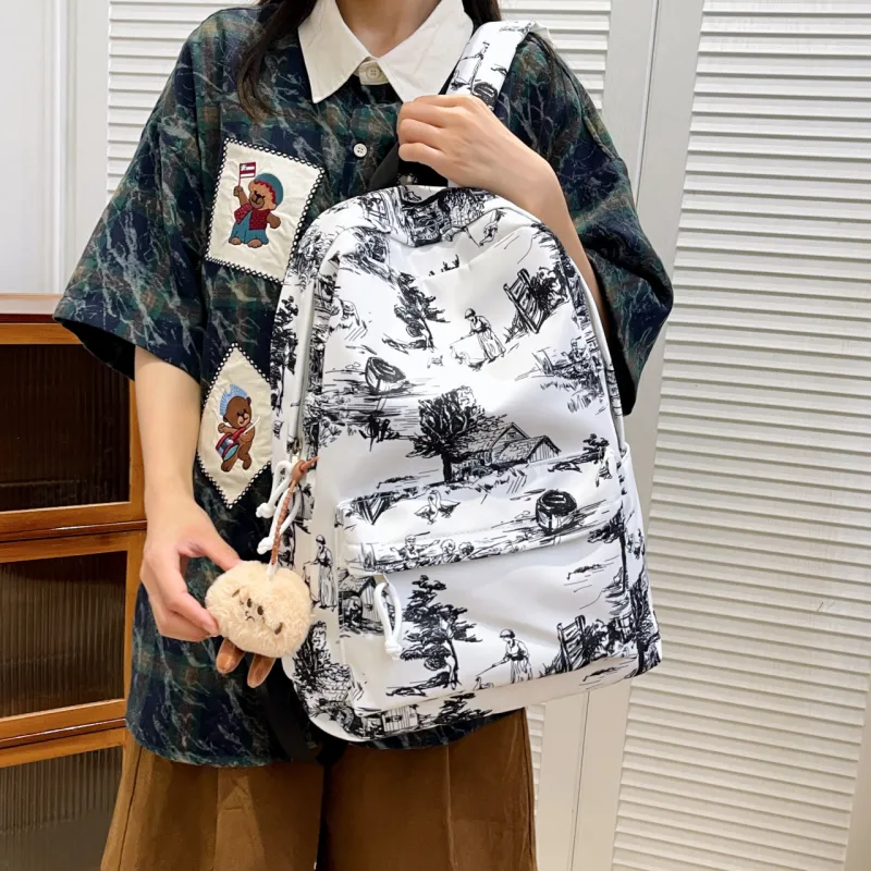 KAMLUI Nylon Backpack Regular Unisex White/Black/Blue-5