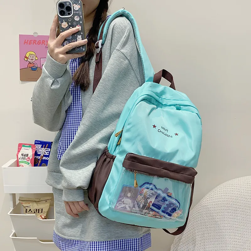 KAMLUI Nylon Fabric Backpack Regular Unisex Transparent/Coffee/Blue-4