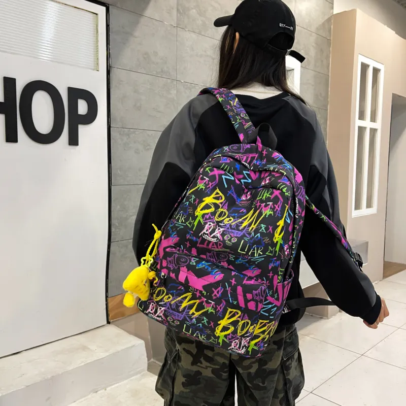 KAMLUI Oxford Backpacks Backpack Regular Unisex Black/Purple/Blue-11