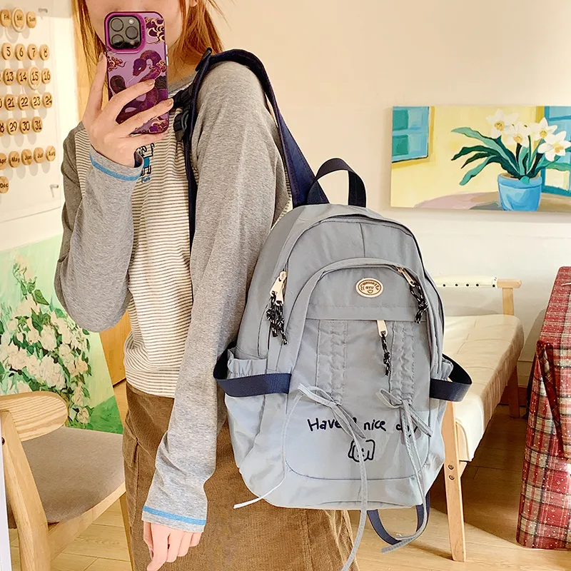 KAMLUI Nylon Fabric Backpack Regular Women's Black/Khaki/Blue-14