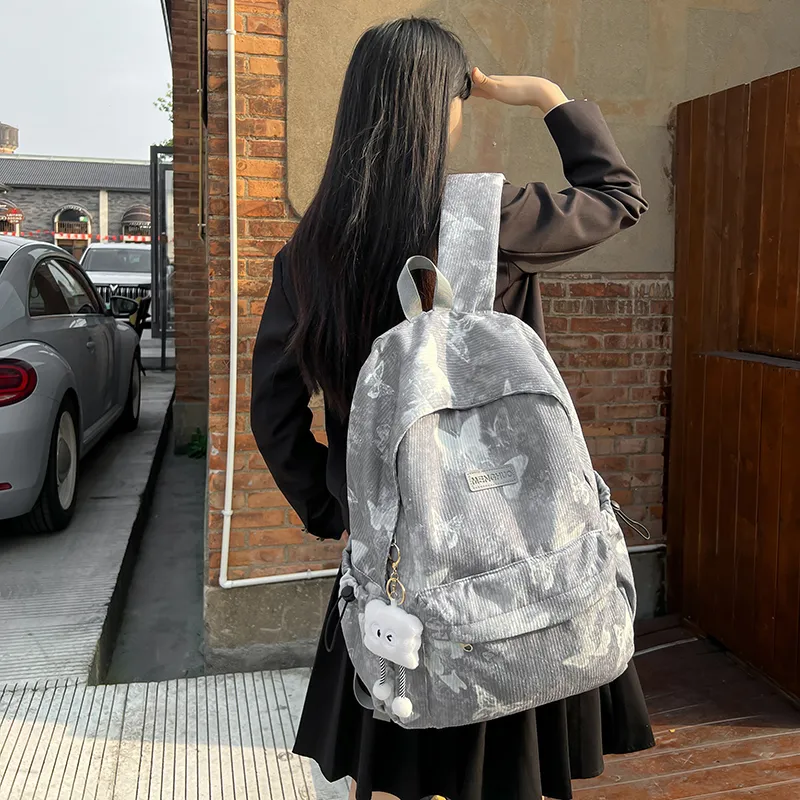 KAMLUI Corduroy Backpack Regular Unisex Gray/Red/Purple/Khaki/Blue-4