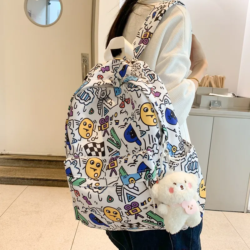 KAMLUI Nylon Double Shoulder Backpack Students Backpack Regular Unisex Multicolor/Black White-2