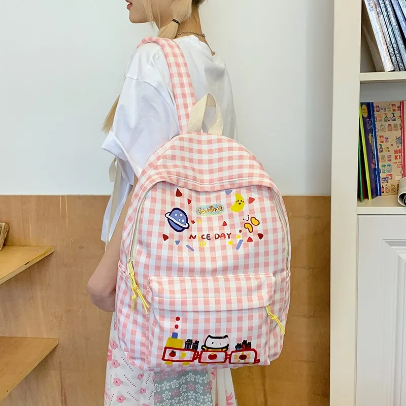 KAMLUI Nylon Fabric Backpack Unisex Pink-3