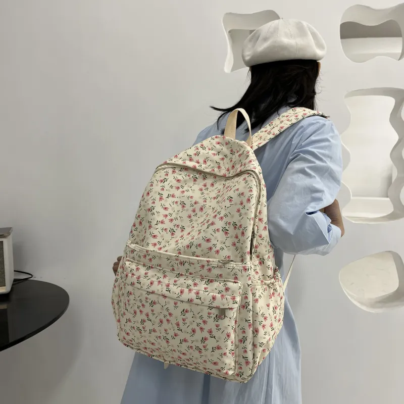 KAMLUI Canvas Backpack Regular Women's Ivory/Pink/Light Blue-10
