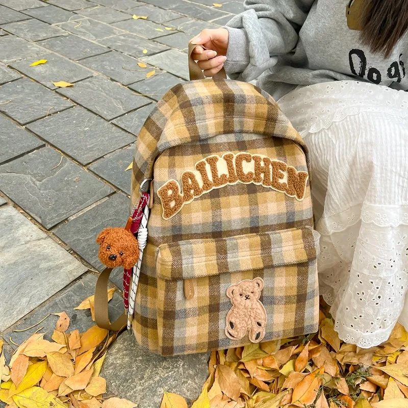 KAMLUI Woolen Backpacks Backpack Unisex Blue Orange/Beige Coffee Plaid/Red Blue Plaid/Coffee Blue Plaid/Khaki Plaid-21