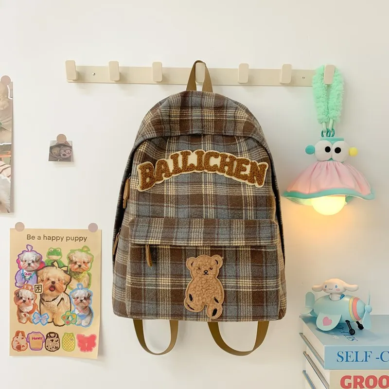 KAMLUI Woolen Backpacks Backpack Unisex Blue Orange/Beige Coffee Plaid/Red Blue Plaid/Coffee Blue Plaid/Khaki Plaid-8