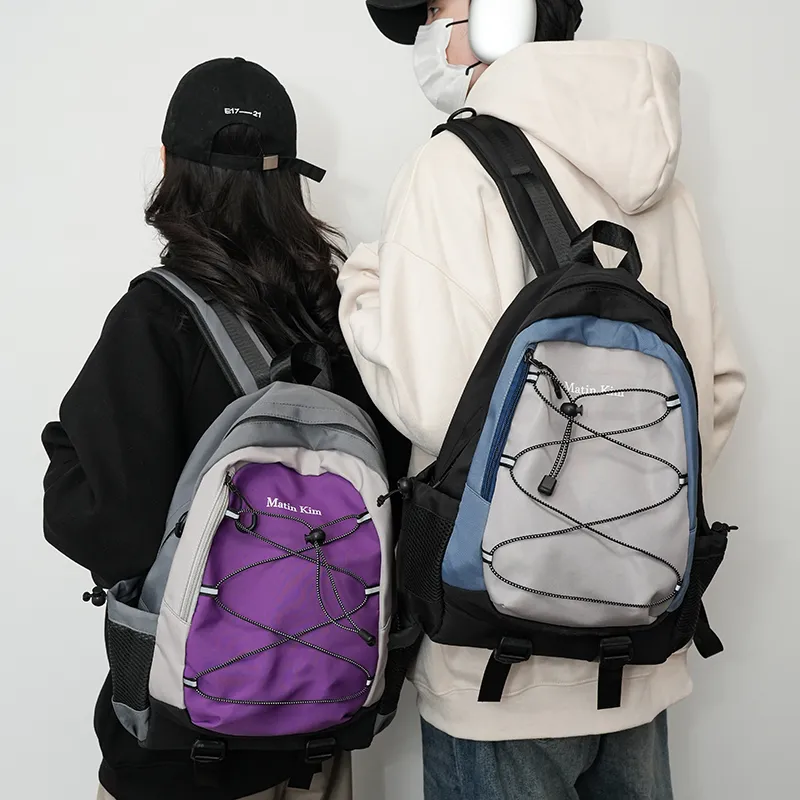 KAMLUI Nylon Fabric Carry Backpack Unisex Black/Purple/Blue-27