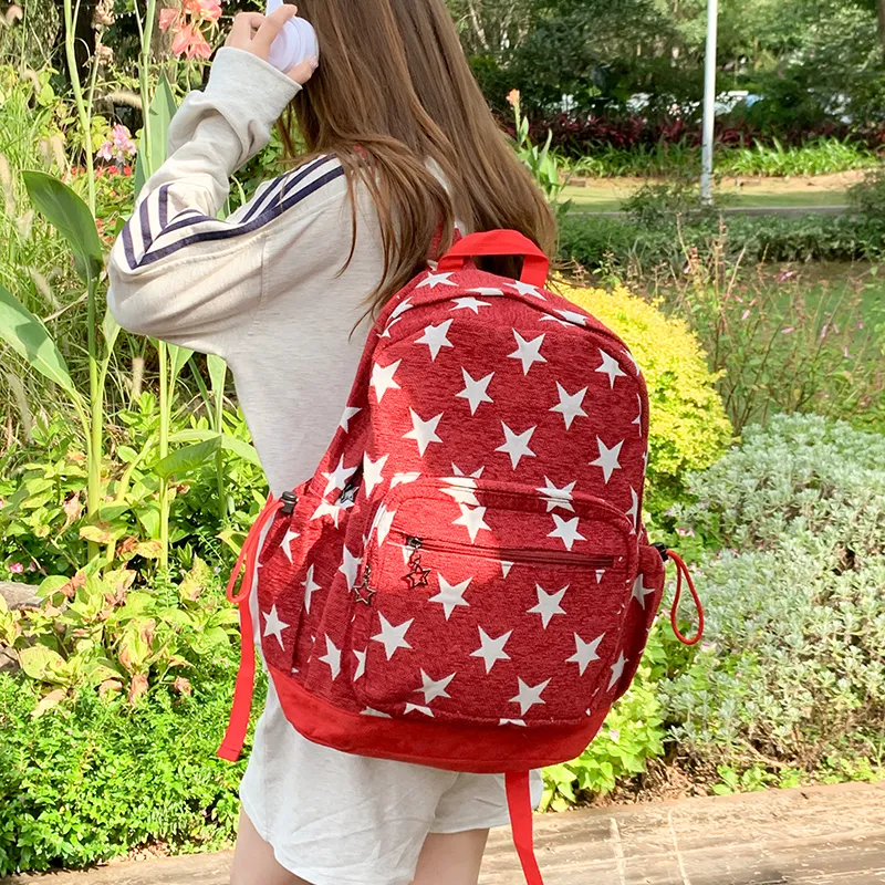 KAMLUI Polyester Backpack Unisex Star Red/Star Blue/Stripes Gray-1
