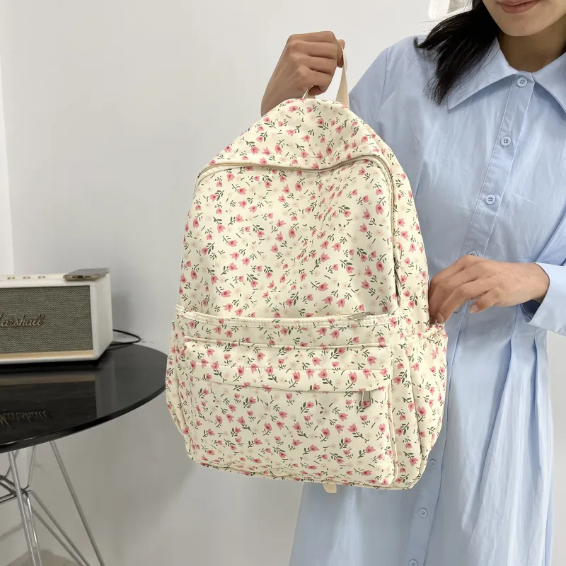 KAMLUI Canvas Backpack Regular Women's Ivory/Pink/Light Blue-11