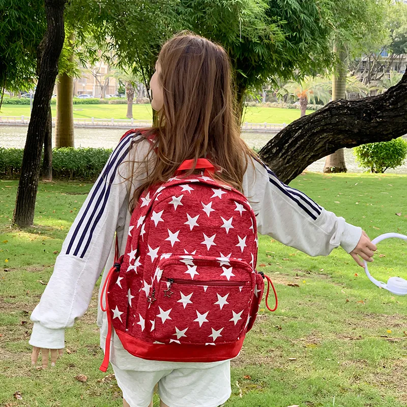 KAMLUI Polyester Backpack Unisex Star Red/Star Blue/Stripes Gray-6
