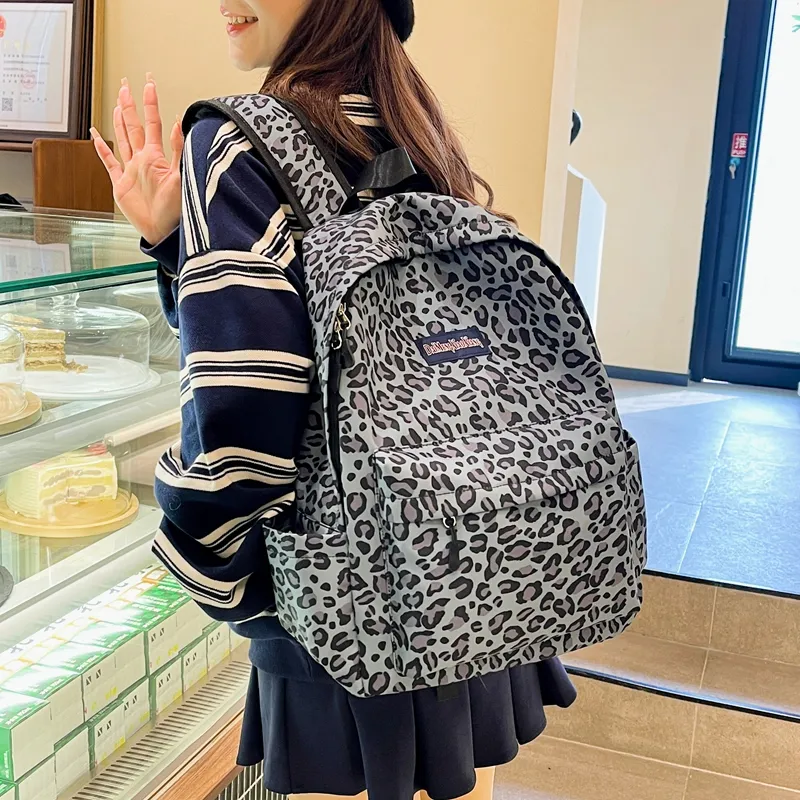 KAMLUI Canvas Bag Backpack Regular Unisex Pink Leopard Print/White Leopard Print/Brown Leopard Print/Blue Leopard Print-22