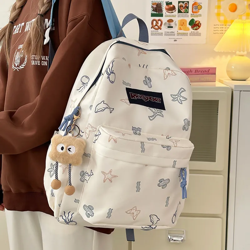 KAMLUI Nylon Backpacks Backpack Regular Unisex White/Black/Blue/Pink-2