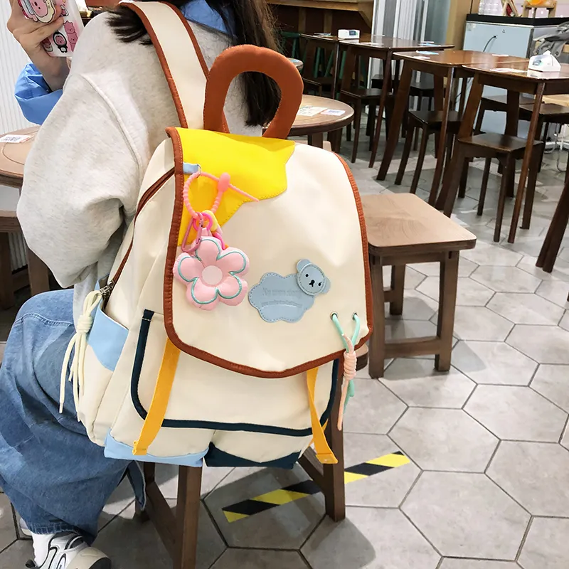KAMLUI Nylon Backpack Unisex White Pink & Color/White Yellow & Color/Blue Yellow & Color/Black Yellow Multicolor-11
