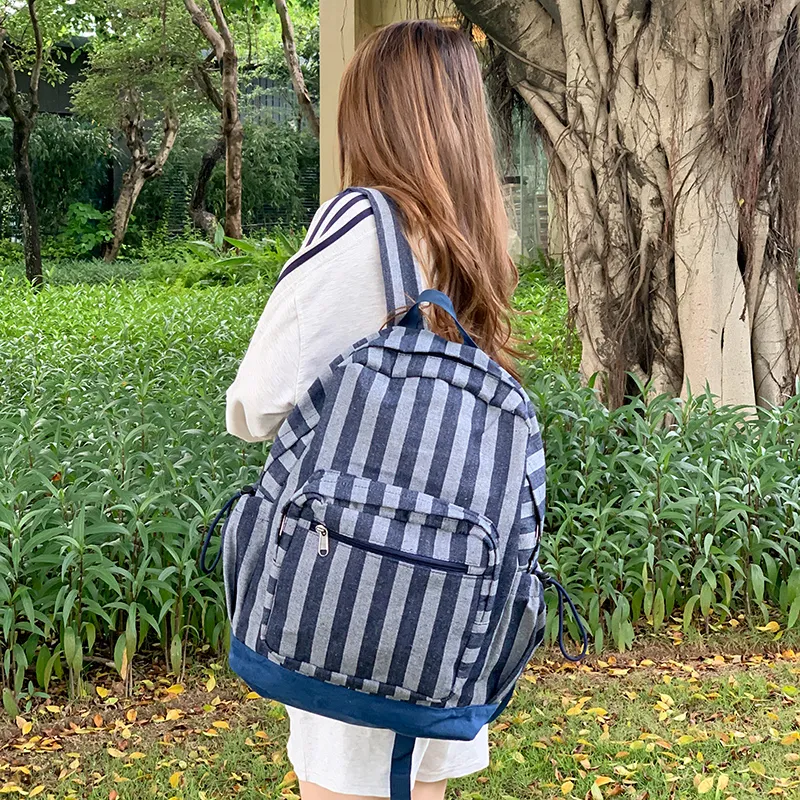 KAMLUI Polyester Backpack Unisex Star Red/Star Blue/Stripes Gray-16