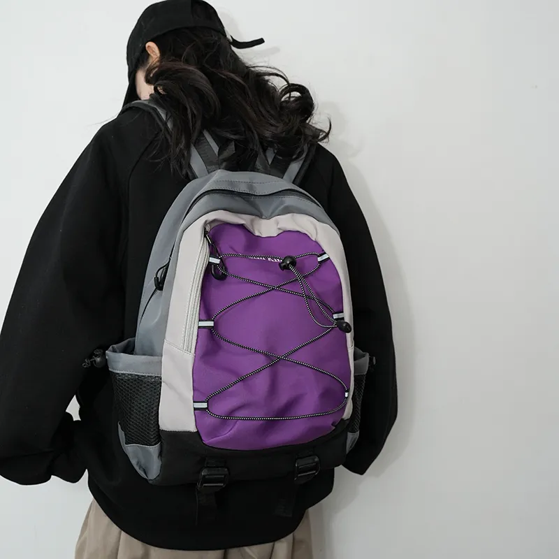 KAMLUI Nylon Fabric Carry Backpack Unisex Black/Purple/Blue-5