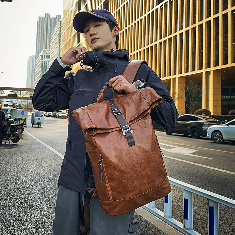 KAMLUI PU Backpack Regular Unisex Coffee/Brown/Black-12