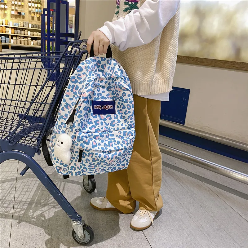 KAMLUI Nylon Backpack Regular Unisex Leopard Pink Black Blue-11