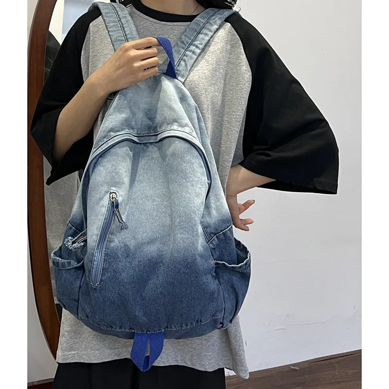 KAMLUI Denim Backpack Backpack Student Backpack Regular Unisex Black/Blue-14