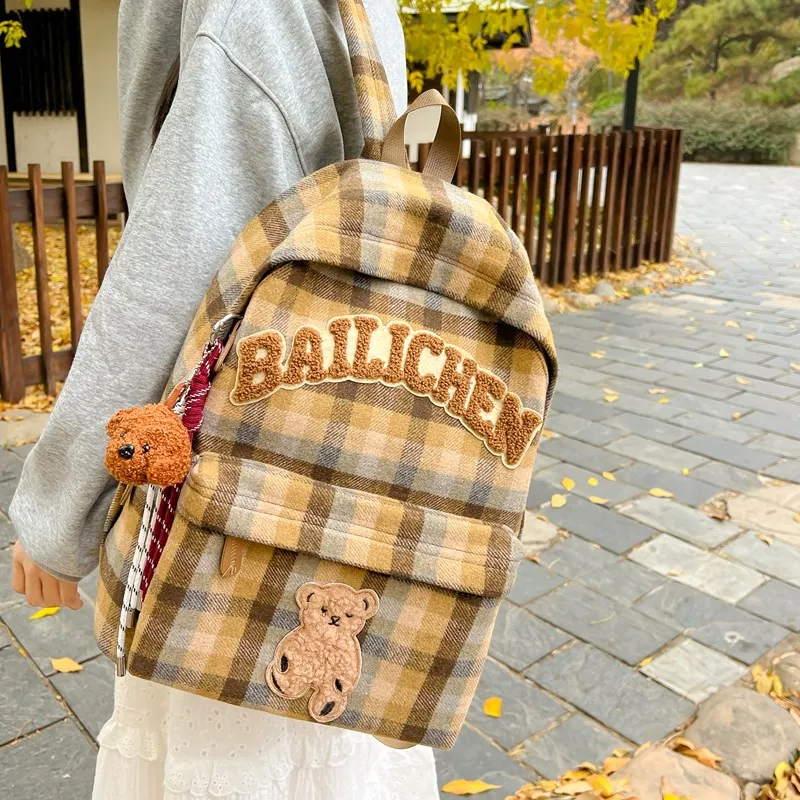 KAMLUI Woolen Backpacks Backpack Unisex Blue Orange/Beige Coffee Plaid/Red Blue Plaid/Coffee Blue Plaid/Khaki Plaid-24