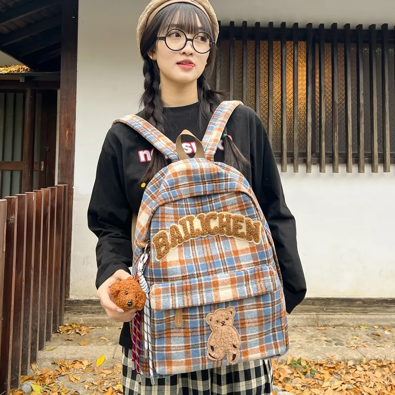 KAMLUI Woolen Backpacks Backpack Unisex Blue Orange/Beige Coffee Plaid/Red Blue Plaid/Coffee Blue Plaid/Khaki Plaid-6