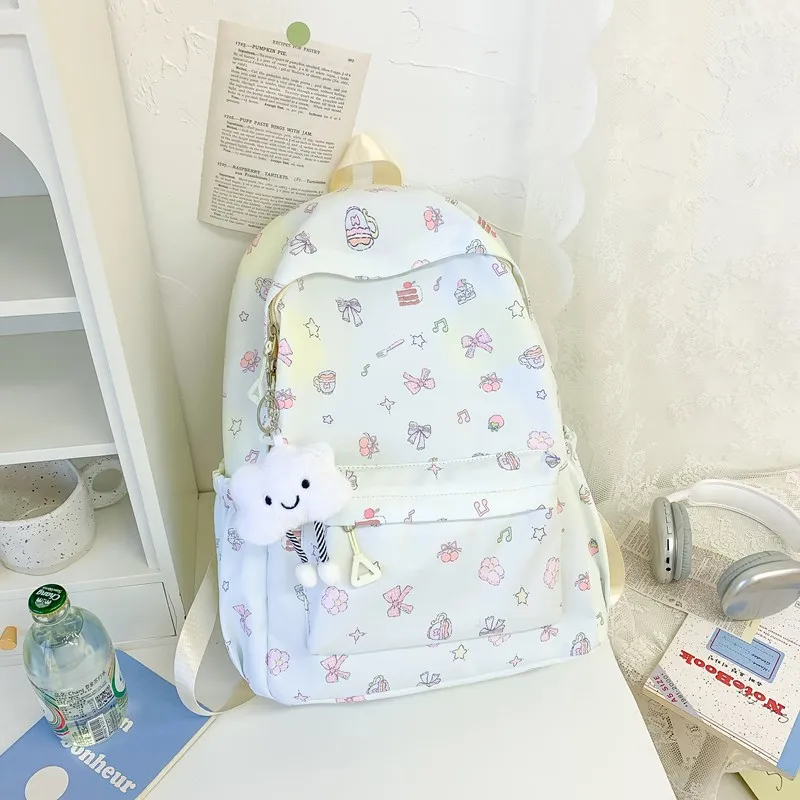KAMLUI Nylon Backpack Unisex Light Pink Bunny/Light Blue Bowknot/White Puppy/Beige Little Bear/Ecru Little Red Rabbit-10