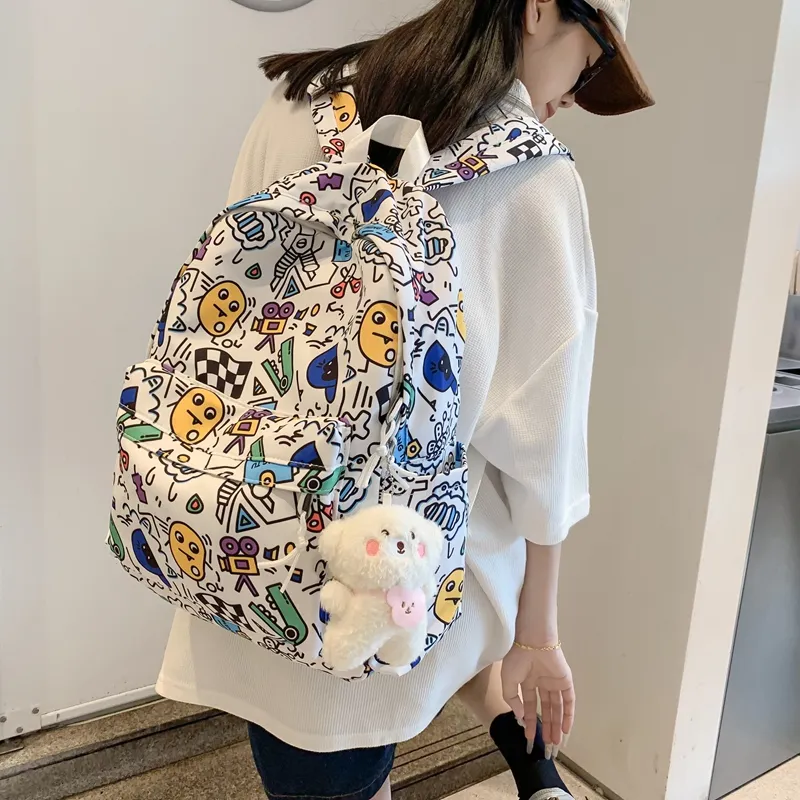 KAMLUI Nylon Double Shoulder Backpack Students Backpack Regular Unisex Multicolor/Black White-1