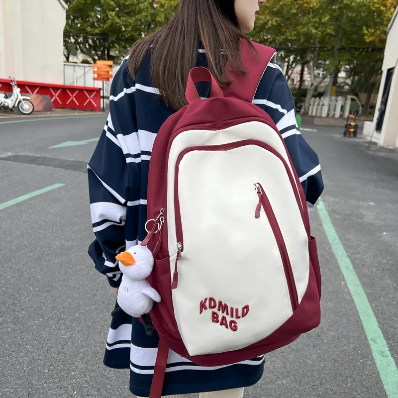 KAMLUI Nylon Backpack Unisex Red/Light Gray/Black/Orange Red/Khaki/Blue-5