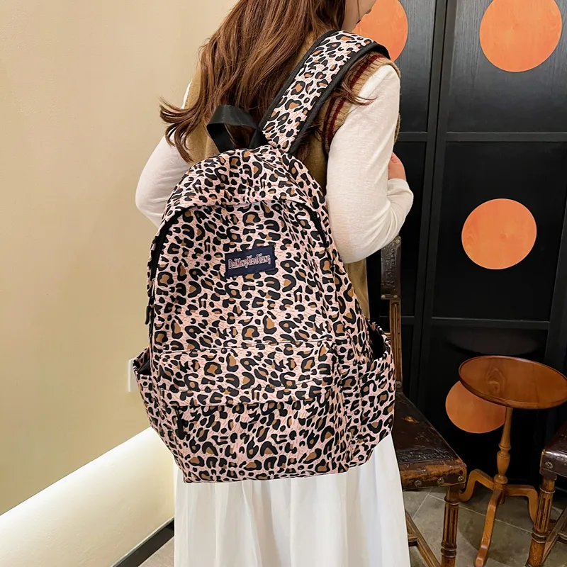 KAMLUI Canvas Bag Backpack Regular Unisex Pink Leopard Print/White Leopard Print/Brown Leopard Print/Blue Leopard Print-3